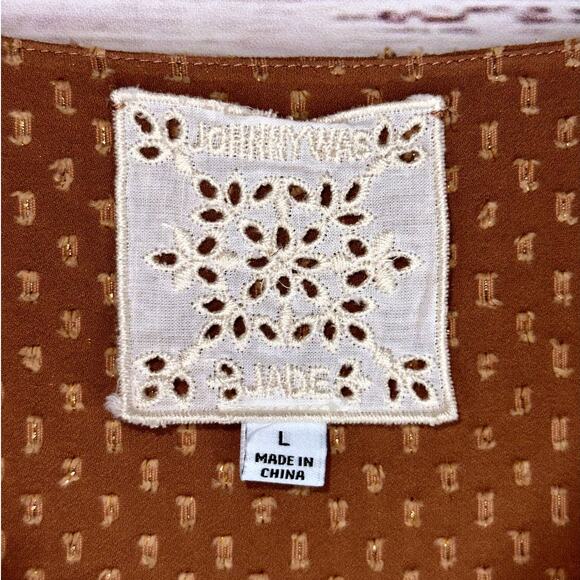 Johnny Was Brown Archer Flare Top Viscose Cotton Blend Lightweight Blouse Large - Picture 9 of 10